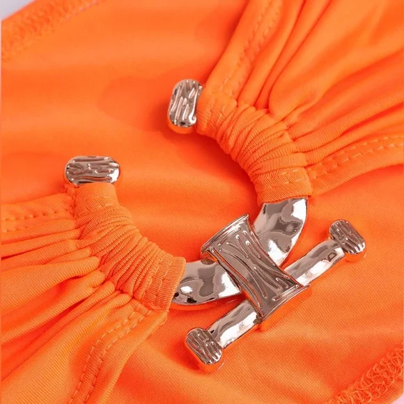 ☀️ Neon Pink Asymmetrical Skirt & Orange Bandeau Top 💕 - Picture 6 of 6